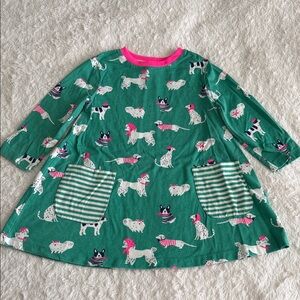 Mini Boden girls size 6-7 green dog print long sleeve knit tunic shirt dress